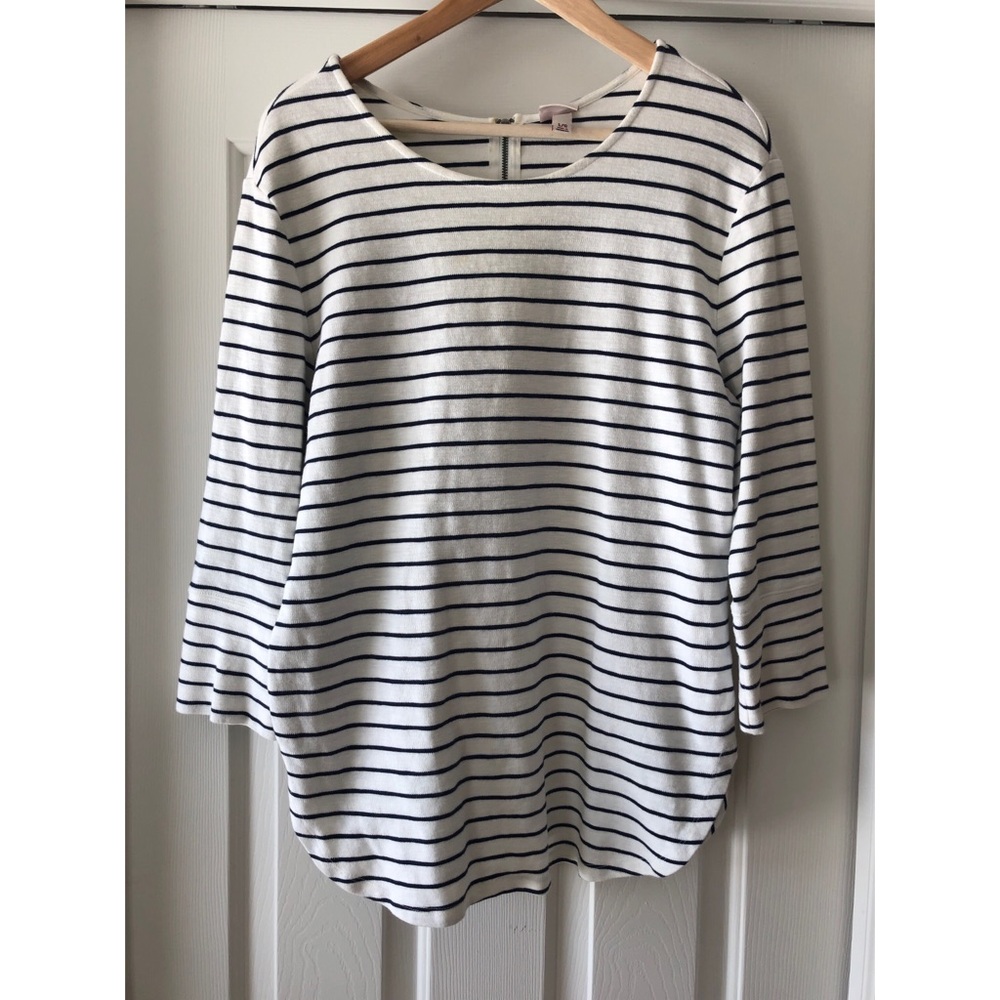 Blue and White Striped Structured Blouse with Zip